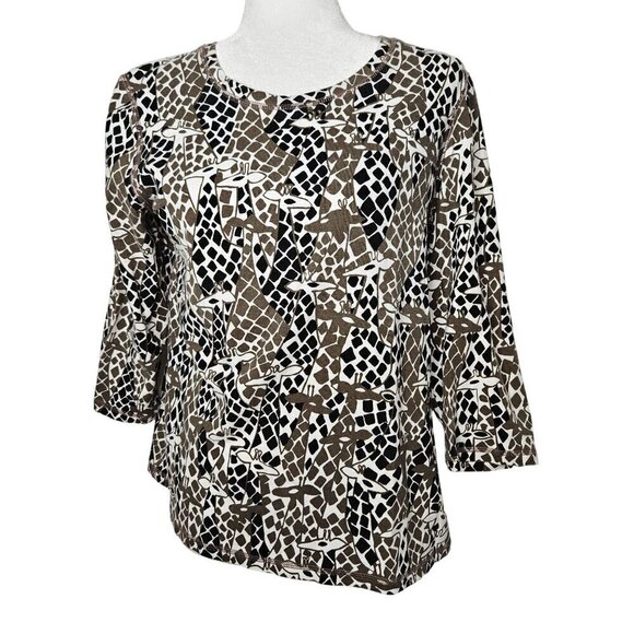 Chico's Weekends Safari Giraffe Animal Print Top Size 2 Large Brown - Picture 1 of 8